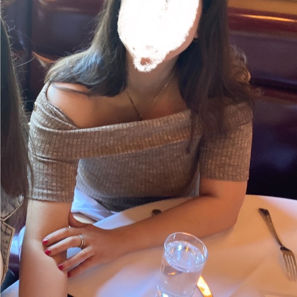 Tan Off-the-Shoulder Bardot Sweater with Ribbed Texture Beige - Picture 6 of 7